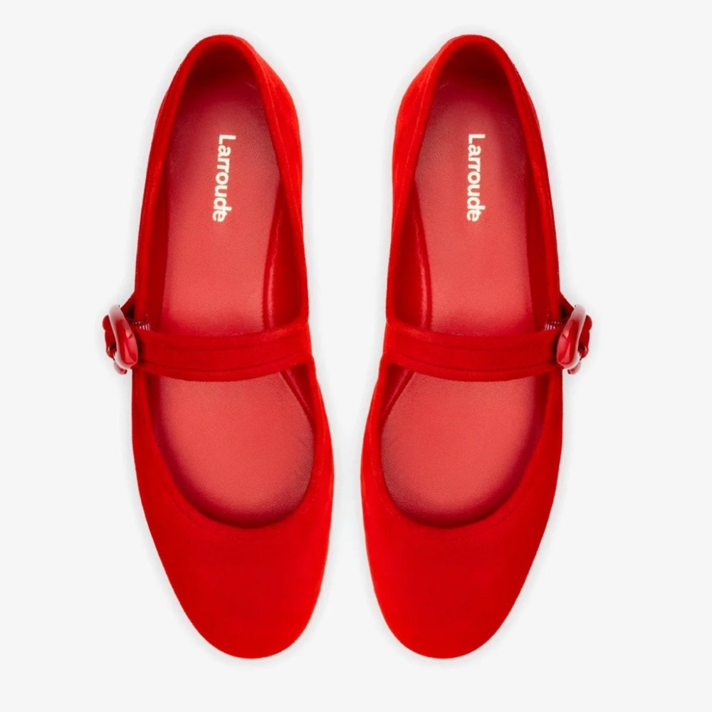 Larroudé Verona Ballet Flat in Scarlet Suede - Picture 7 of 10